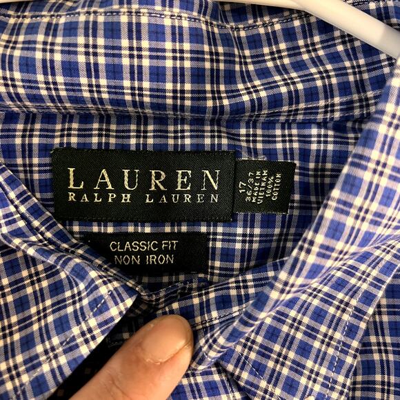 Lauren Ralph Lauren Men Blue Button Up Long Sleeve Shirt Non Iron Size 17 36/37 - Picture 6 of 8